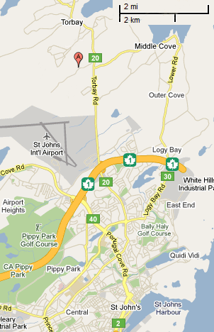 Map to Quigley's Lane, Torbay, NL